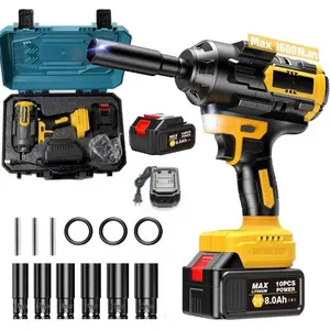 1600Nm  Wrench, 1/2" 1180ft-lbs Cordless   with 1 x 8.0Ah , 21V High Torque Power  Driver with 6 Sockets, Pistola Llave De Impacto for  RV  Heavy Construction