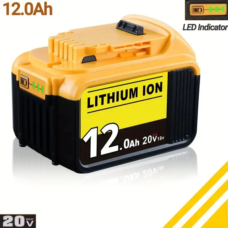20V 12Ah Durable Cordless Drill Li-ion Replacement Battery for Dewalt 20V DCD, DCF, DCG Series, Compatible with DCB200, DCB205, DCB206, with LED Indicator, Cordless Drill Battery