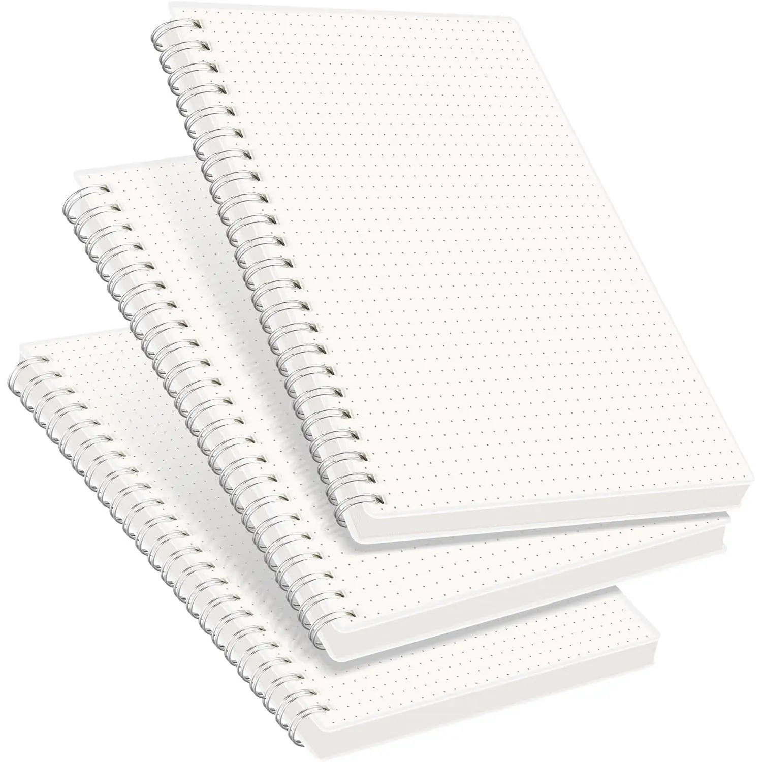 Dotted Journal Notebook, 3-Pack, 160 Pages per Pack, A5 Medium Size (5.7'' x 8.3''), 100 GSM Thick Paper, Spiral-bound, Flexible Plastic Cover, for  Journaling, Planning