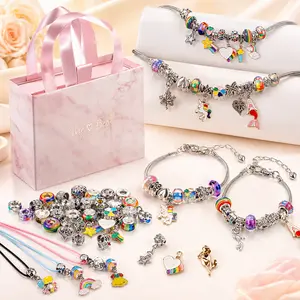 Bracelet Making Kit for Girls, Charm Bracelet Jewelry Making Kit with Beads, Unicorn Mermaid Star Charms & Gift Bag, DIY Craft Bracelet Set for Kids Ages 6-12
