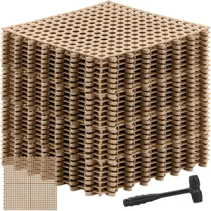 24 Pack Drainage Tiles Modular Interlocking Floor Tiles with 1 count Plastic Hammer 12" x 12" Cushion Mat Non Slip Rubber Floor mat with Holes for Pool Bathroom Deck Kitchen Patio (Beige)