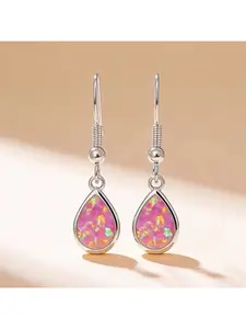 Sweet Girl Water-drop Lovers Dangle Earrings with Beautiful Synthetic Fire Opal Fashion Jewelry Valentine's Day Gift for Ladie