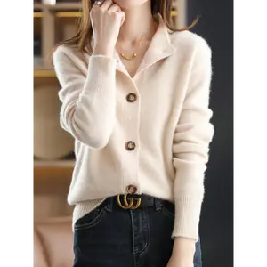 Women'S Elegant Cardigan - Open Front Jacket, Loose Fit Sweater for Everyday & Formal Outfits, All-Season Layering Piece in Mustard Yellow, Easy-Care Chic Sweater for Women, Cardigan Sweater, Versatile Outfit Addition, Stand Collar Design,