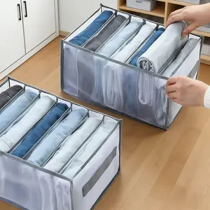 4Pack Large Wardrobe Clothing Divider Storage, Foldable Cabinet Organizer with 7 Compartments, Washable Drawer Storage Box for Clothing, Underwear, Socks, and Accessories, Space-Saving Wardrobe Storage Bags for Closet Organization