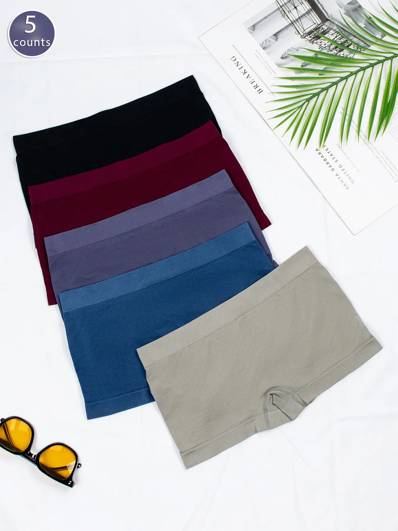 Women's Seamless Low Waist Boxer Briefs, 5 Pcs , Breathable & Stretchy Underwear Pants, Solid Color Comfort Fit