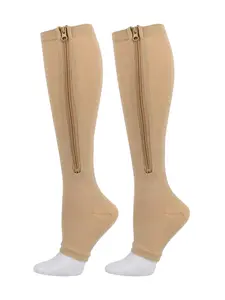 Zipper Compression Socks Women & Men, Calf Knee High Open Toe Compression Stocking suit for Walking