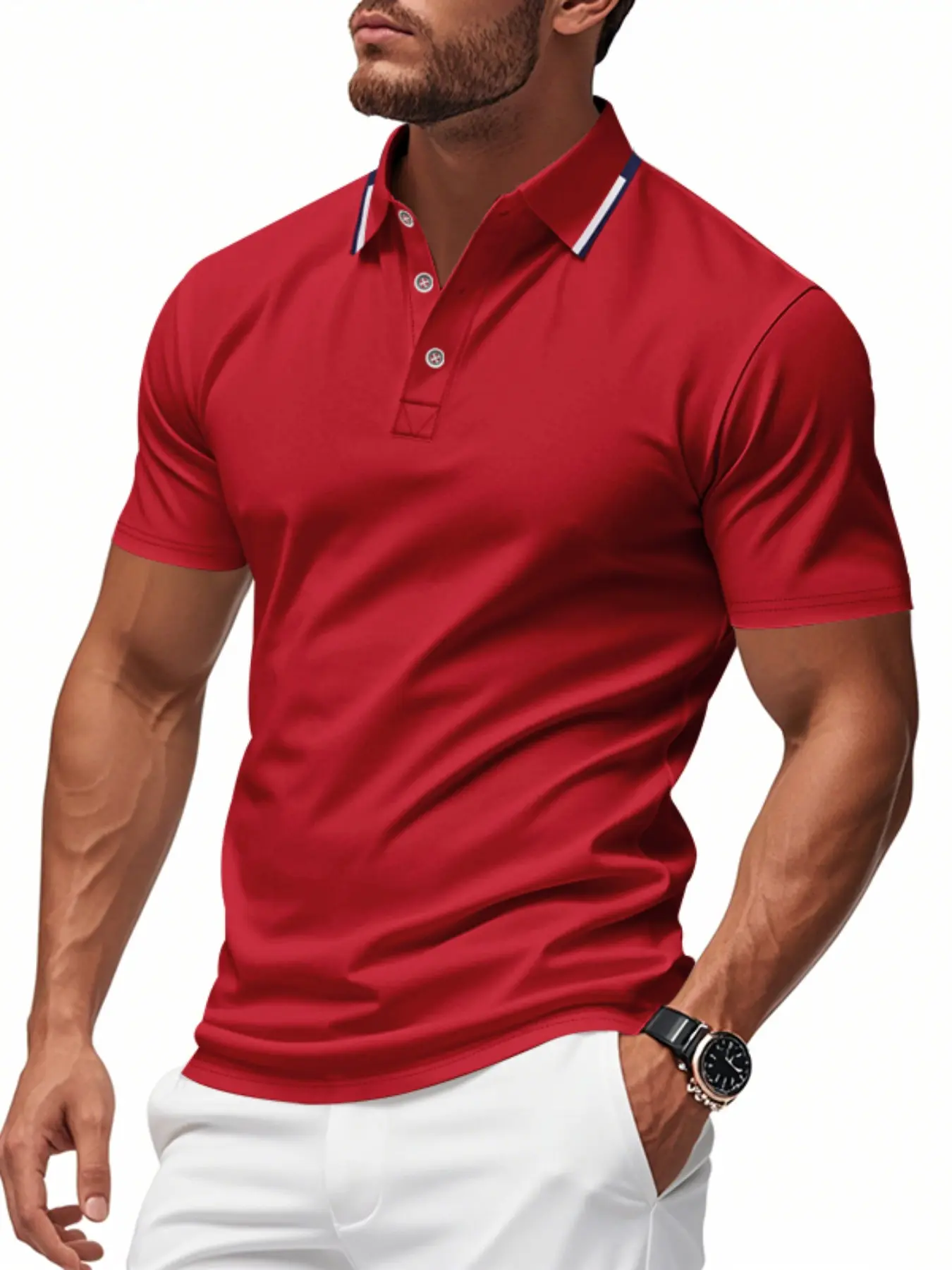 Men's Solid Color Plain Classic Collared Polo Shirt, Block Color Collar Decoration, Loose Fit Casual Business Golf Shirt, Short Sleeve Top, Summer Polo Shirt