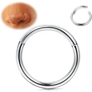 Titanium nose ring hoop 20G 18G 16G 14G diaphragm hinge nose ring click ring, suitable for lip spiral, tragus, cartilage flap earrings, conch perforated jewelry, male and female hypoallergenic nose rings