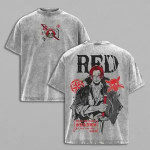 Retro Limited Shanks Red One Piece Vintage Unisex Oversized Anime Graphic Tee Y2K Double Printed Acid Washed Cotton T-Shirt Streetwear, Outfits Men Top Manga Game Movie Gift Lover Merch