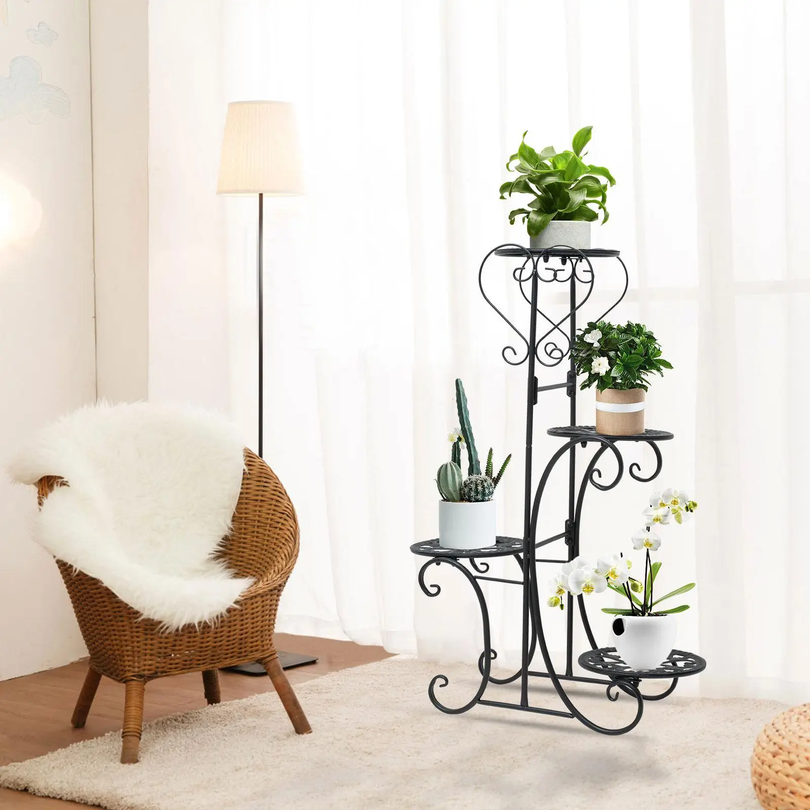 Classic Style 4-Tier Metal Plant Stand - Stable, High Load-Bearing 4-Pot Flower Holder, Stackable Storage Rack, Wipe Clean, Includes Parts for Home Decor, Office Inspo, Thanksgiving Decor