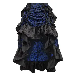 Blue/Black Brocade Adjustable High Low Bustle Skirt