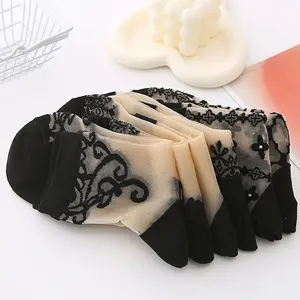 5 Pairs Ladies Medium Crystal Socks,Skin Color Bottom, Thin Summer Style,Glass Embroidery,Wear-Resistant,Breathable,Non-Slip