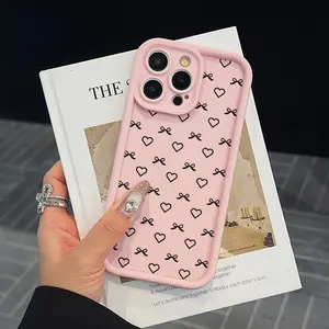 A Full-Screen Black Heart-Shaped Bow Pattern CJ01009 Protective Smartphone