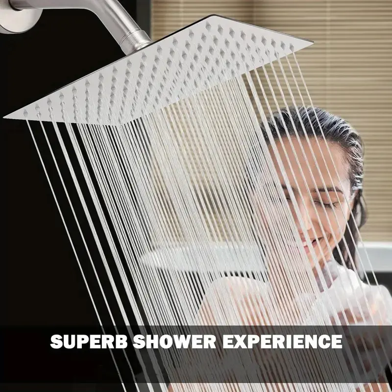 Stainless Steel Shower Head, 8 Inch Rainfall Spray, 10 Inch Electroplated Square Top Sprayer, Bathroom Accessories, Durable Showerhead, Durable & Easy Install, High Pressure Showerhead