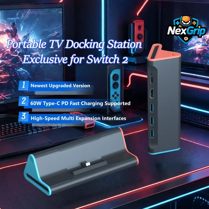 4K 120Hz Portable Cooling Docking Station with 60W PD Fast Charge, New Updated Chip Fully Compatible for Nintendo Switch 2 After System Upgrade, Third-Party Multi-Port HDMI USB Hub