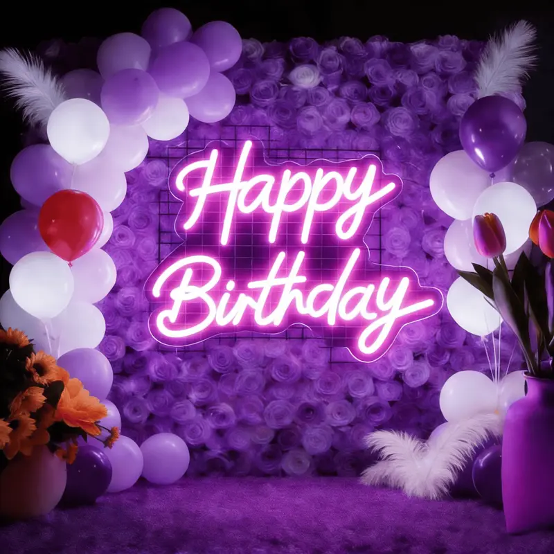 Happy Birthday Neon Wall Decor, LED Lighting Signs Birthday Decor, Home Decor Birthday Lighting LED Signs, Perfect for All Parties - The Best Personalized Birthday Gifts for Girls and Boys (16 ", Warm White)