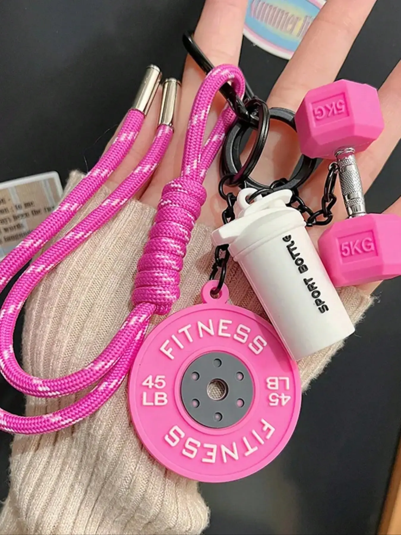 Colorblock Gym Dumbbell Design Keychain, Fitness Keychain for Women & Men, All-match Keyring for Birthday Gift, Cool Keychains, Fitness Lanyard PVC Soft Rubber Keychain Dumbbell
