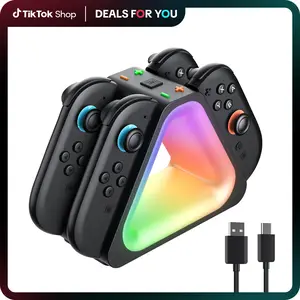 【Back to School】JORREP Charging Dock for Switch 2,Switch 2 Joycons Dock for 4 Joycon,Joycons Charger Stand Station with LED Indication and USB Type-C Charger Cable Console Portable Controllers Lights Plug Hbs-2801