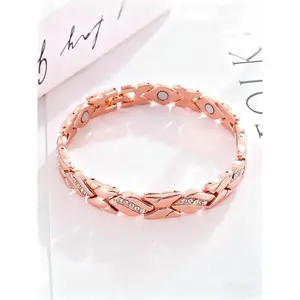 Leaf Bracelet for women, Pure Copper Magnetic Bracelet with Diamonds, 3500 Gauss Effective Magnet, Outdoor Fun Accessory