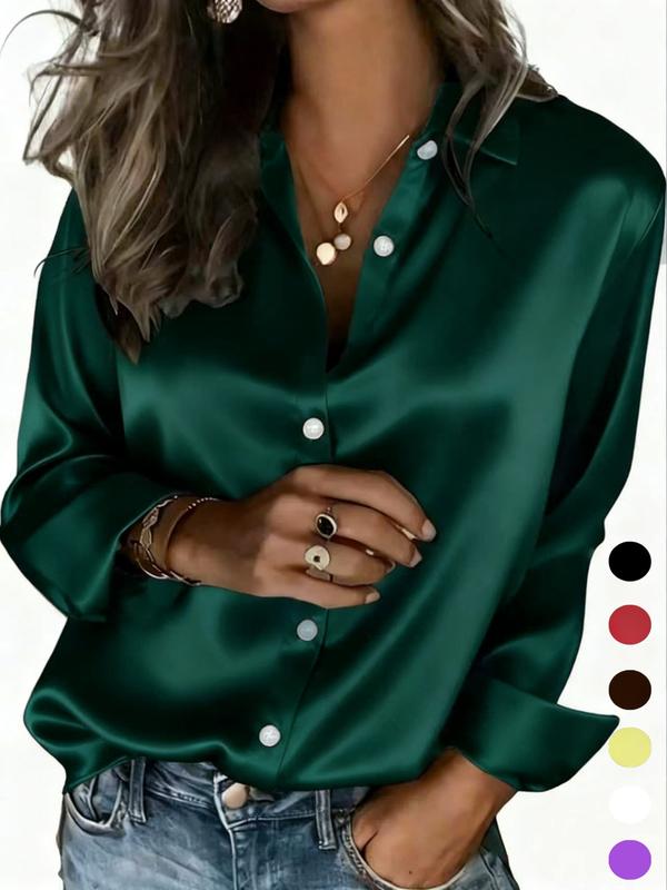 New Women's Clothing for All Seasons: Fashionable Light-Sensitive Satin, Casual and Versatile Button-Down Shirt Blouse