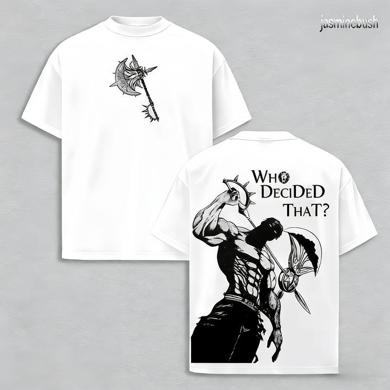 Seven Deadly Sins Escanor Oversized Tee - "Who Decided That" Pride Sin Retro Graphic Heavy Cotton Unisex Anime Streetwear Gift For Fans Pullover Womenswear Hoodie Sweatshirts Tops