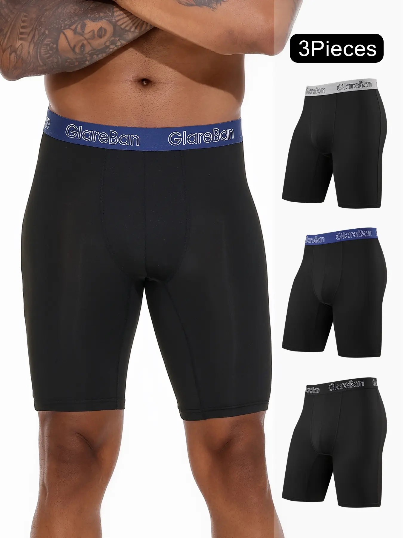 3pieces Long Leg Boxers Men Quick-Dry Lightweight Sports Underwear Shorts Quality Mesh Underwear Soft Male Underpants for Men Mesh Comfortable Homme Boxershorts Slips Briefs Panties Workout Gym Underwear Fit Underwear Training Underwear