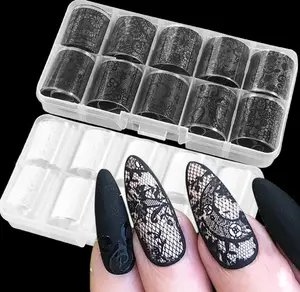 SILPECWEE 20 Rolls Lace Nail Foil White and Black Nail Transfer Foil Flower Nail Art Foils Decals Holographic Foils for Nails Manicure Stickers for DIY Acrylic Nails Decoration