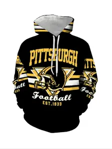 Men's Pittsburgh Football Logo Fan Shirt Hoodie, 3D Full Print Pullover, with Team Logo, Casual Sportswear, Large Size