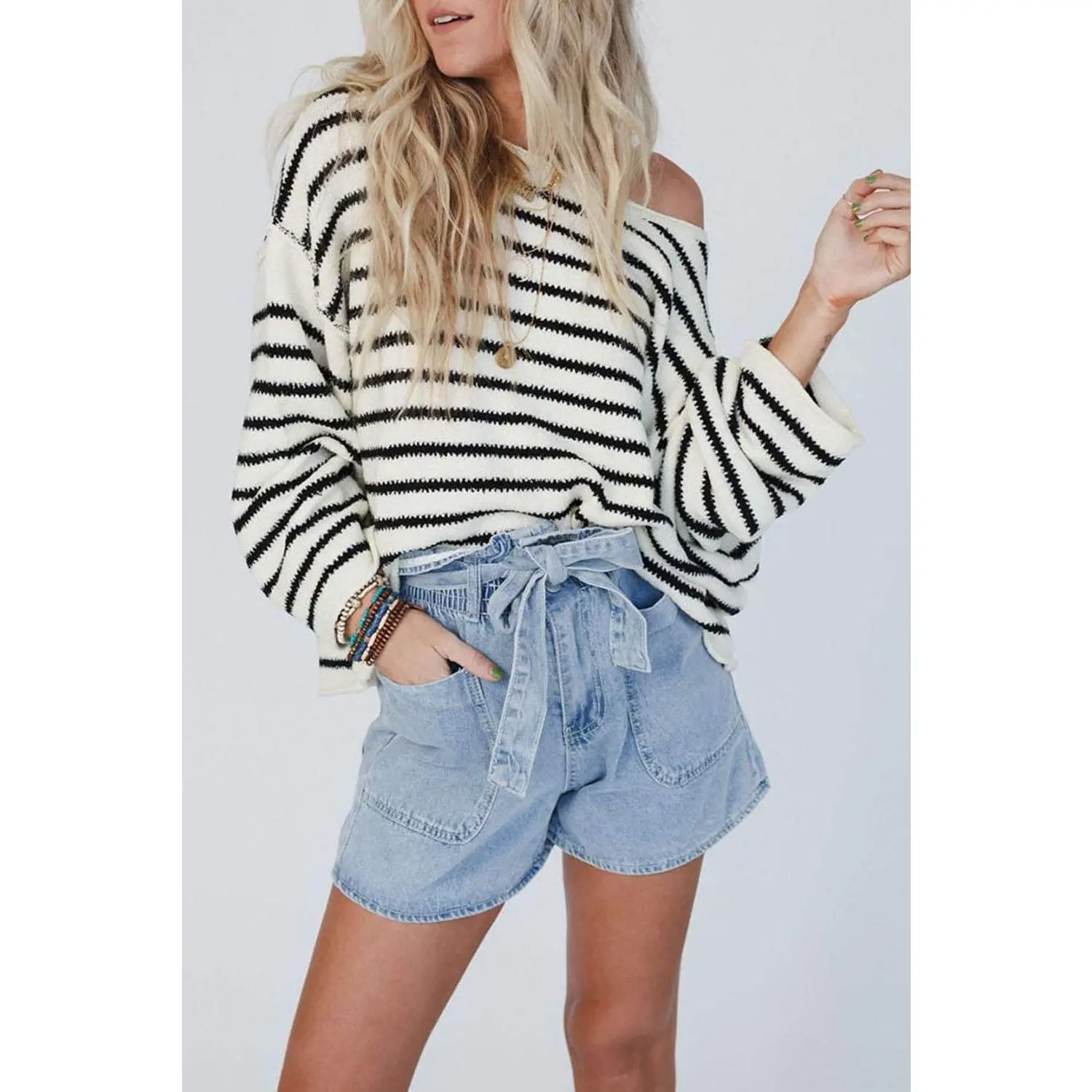 Yellow Striped Drop Shoulder Oversized Sweater