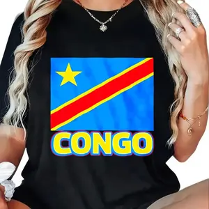 100% Cotton Congo Flag Design Print T-shirt T-Shirt Women Men Outdoor Casual Short Sleeve Comfortable And Versatile