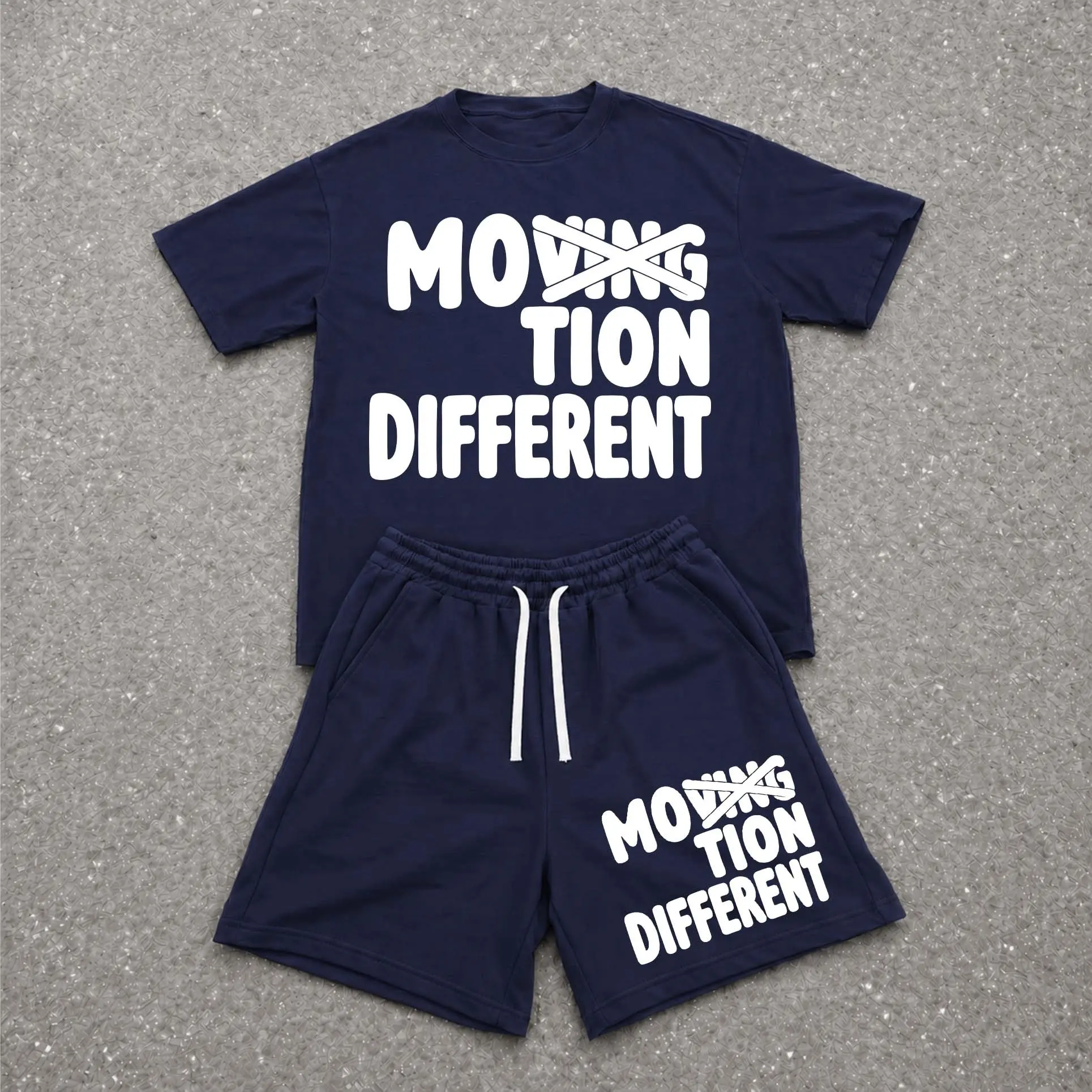 Men’s 2-Piece Loose Menswear Set - Soft, Minimalist, Polyester Fabric Shortsleeve Hiphop Street Style Letter Print T-Shirt & Drawstring Shorts, Lightweight Breathable Outdoor Casual Outfit for Travel, Daily Wear