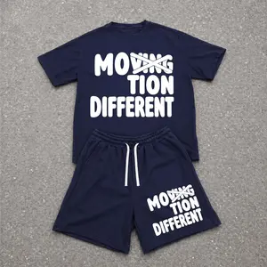Men’s Summer 2 Piece Set, Motion Different Hiphop Street Style Letter Print Short Sleeve T Shirt and Drawstring Shorts Matching Outfit, Lightweight Breathable Casual Set for Travel, Streetwear, Beach, Vacation, and Daily Wear