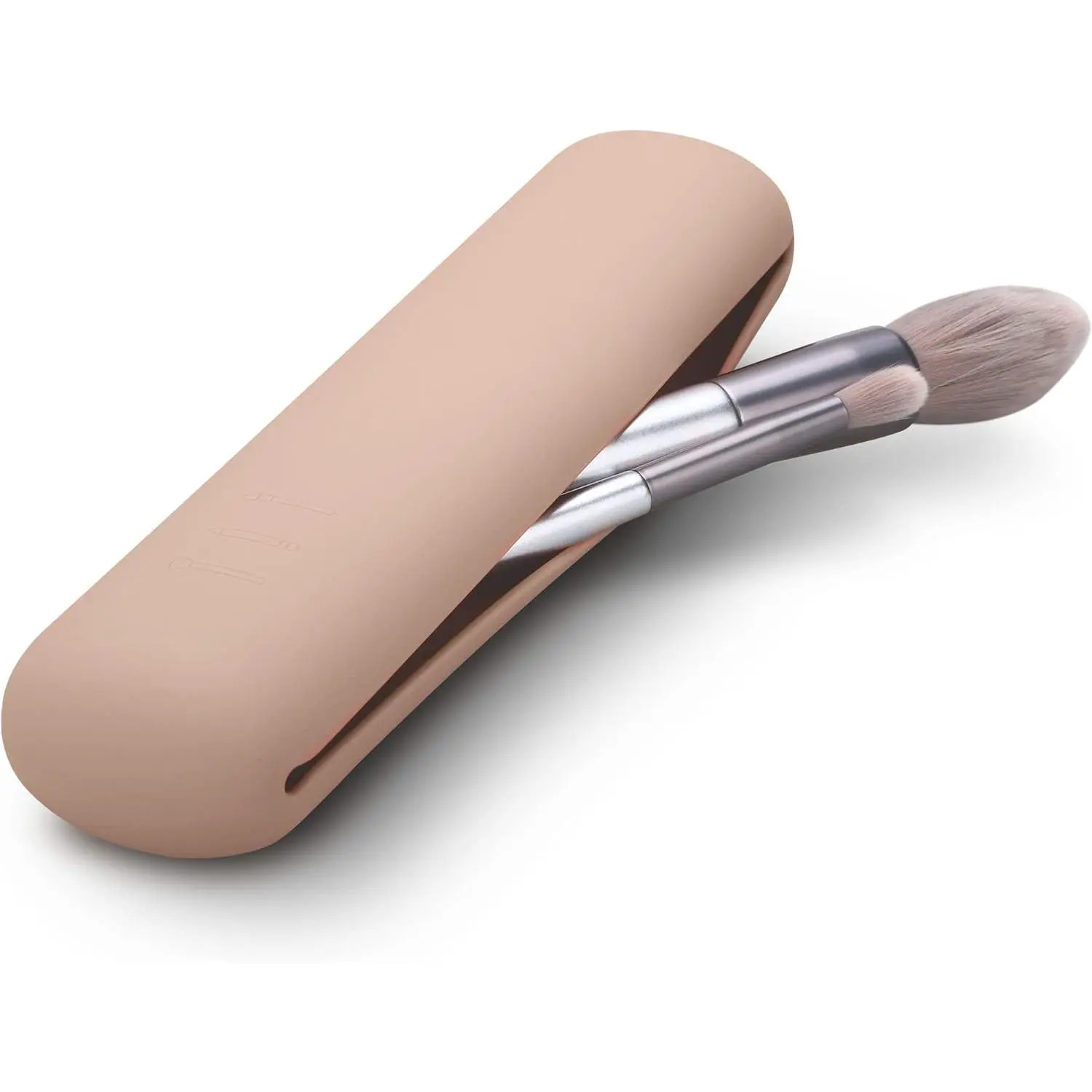 Travel Makeup Brush Holder,  Anti-fall Out Silicon Portable   Brushes Holder, Soft and Sleek Makeup Tools Organizer for Travel-Khaki