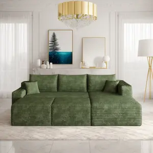 Eyisean 94" Corduroy Upholstered Boneless Couches with Chaise/2 Ottoman, Oversized Modular Sectional Sofa with Deep Seat, Cloud Sectional Fluffy Couches for Living Room/Office, No Assembly Required