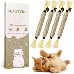 4 Pack Silvervine Sticks for Cats - Cat Chew Toy for Teeth Cleaning, Edible Matatabi Kitty Chew Sticks, Catnip Cat Toys for Indoor Cats (4 Sticks)