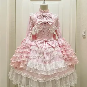 Summer Japanese Style Kawaii Lolita Dress Women Party Vintage Sweet Lace Bow Birthdays Cake Dresses Harajuku Bandage Dress