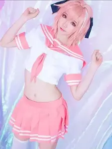 Anime Afu Cosplay Dress, Astolfo Cosplay Costume, Japanese Student Uniform, Bow Tie, Slim-Fitting, All Seasons