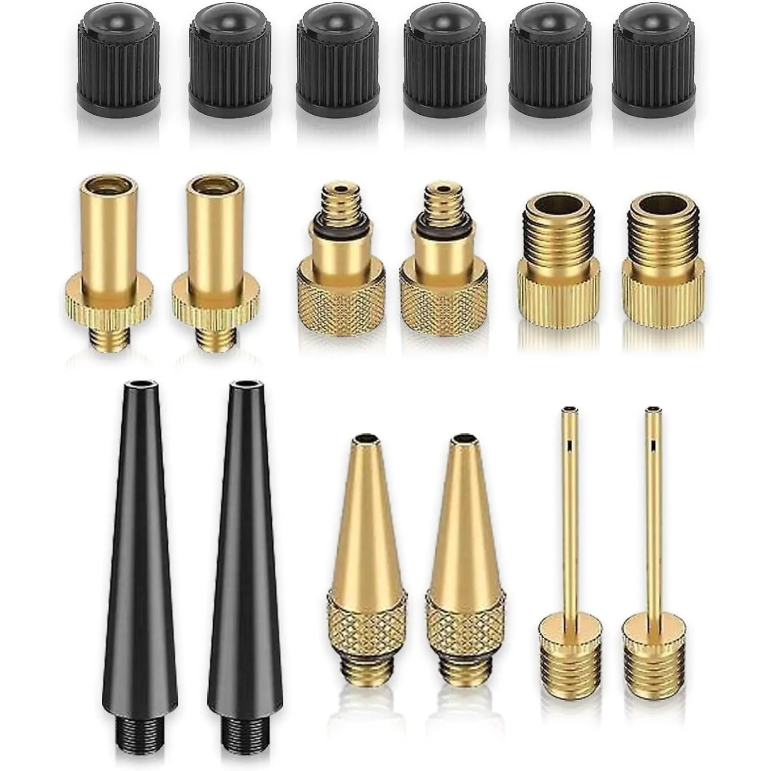 Bike Valve Adapter Kit (Pack of 10 Valves + 6 Caps + 2 Ball Pump Needle) - Presta Valve, Dunlop Valve, Schrader Valve Bike adapters - Sports Ball Inflation Needle - by