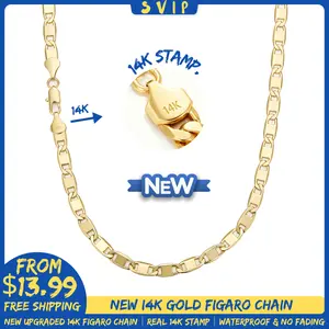 New 14K Gold-Plated Figaro Chain Necklace for Men – 6mm Wide, 24” Italian-Style Cuban Link, Tarnish-Free Nano Coating, Hip-Hop & Everyday Layering Jewelry