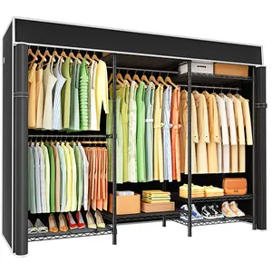 Ulif Heavy Duty Closet Organization System, Freestanding Clothes Rack, Adjustable, 63"W x 16"D x 77"H, 960 lbs Weight Capacity, with Dust Cover, Black