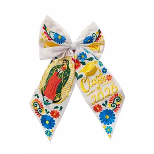 Virgen White Moño - Unique Embroidered Class of Bows IN STOCK