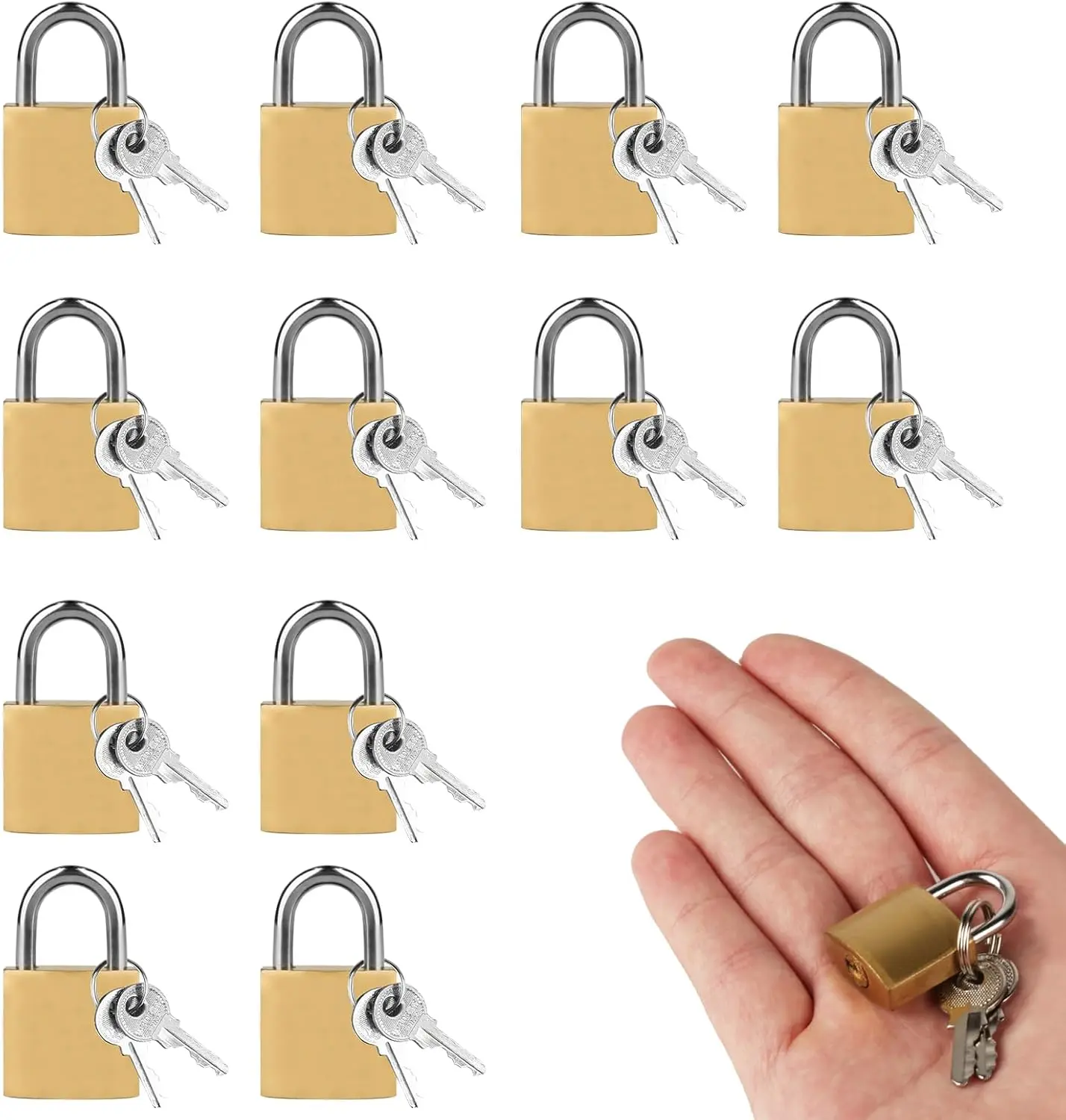 12-Pack Antique Brass D-Shaped Keyed Padlocks (20mm), Hardware with Hardened Alloy Core, for Luggage, Gym Lockers