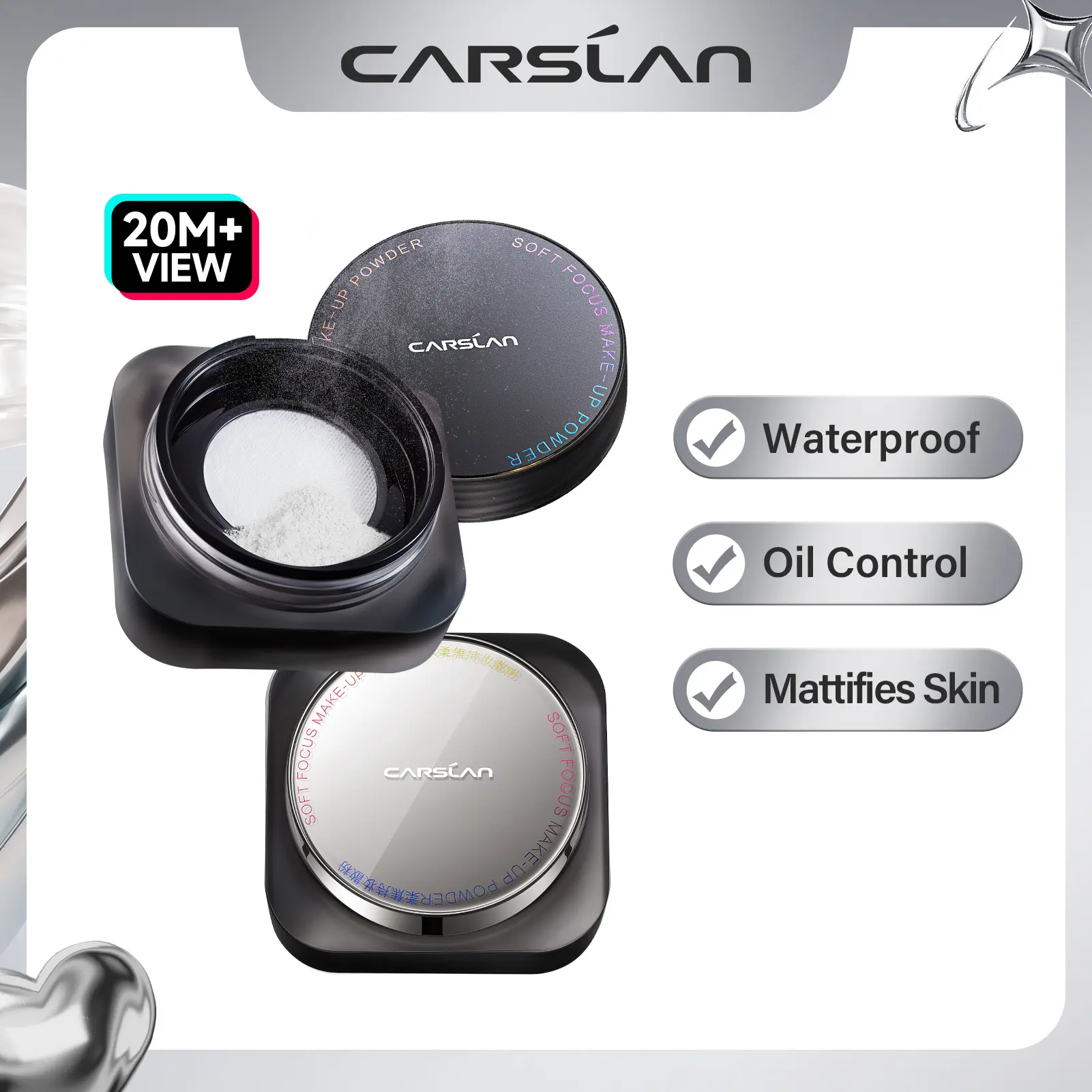 CARSLAN Soft Foucs Make-up Powder, Translucent Loose Setting Powder, Matte, Oil Control, Waterproof, Proeless, 24h Longlasting Talc Free Face Powder