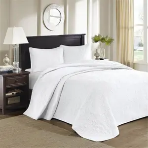 212 MAIN King Size Brushed Polyester Fiber Bedspread Set, 100% Polyester Microfiber with Classic Stitch, Ideal for Layering Use, White