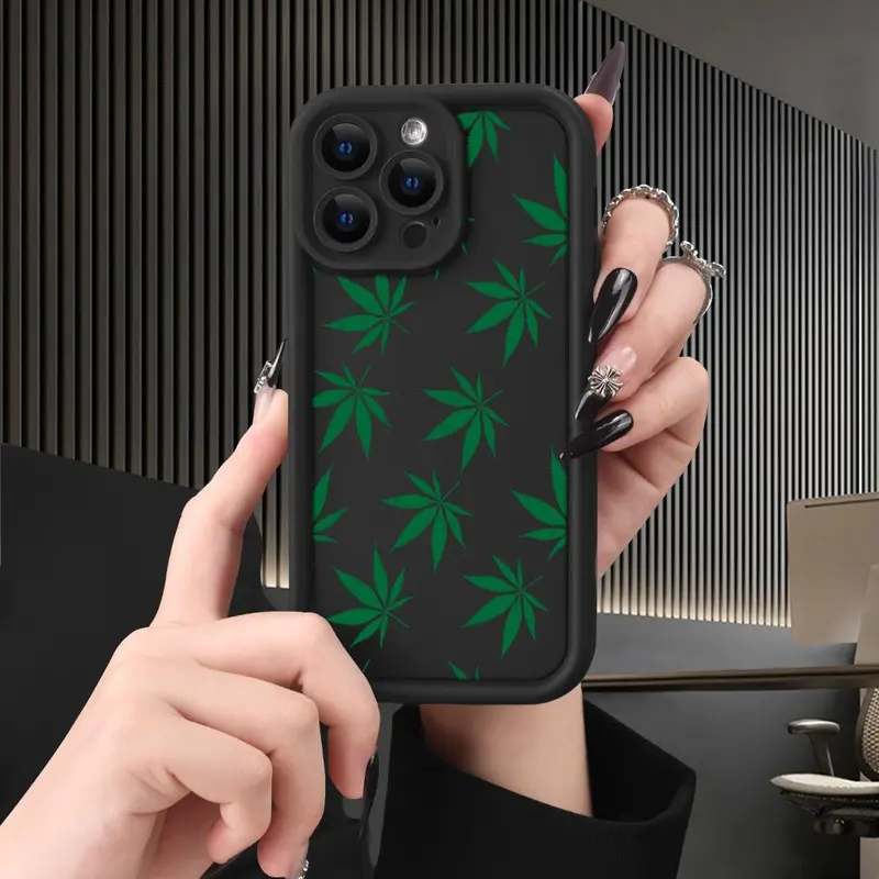 Leaf Pattern Design Shockproof Smartphone Case Casing, Stylish Shockproof Casing, Shockproof Shell Compatible with iPhone 15 14 13 12 11 XS XR X Pro Max