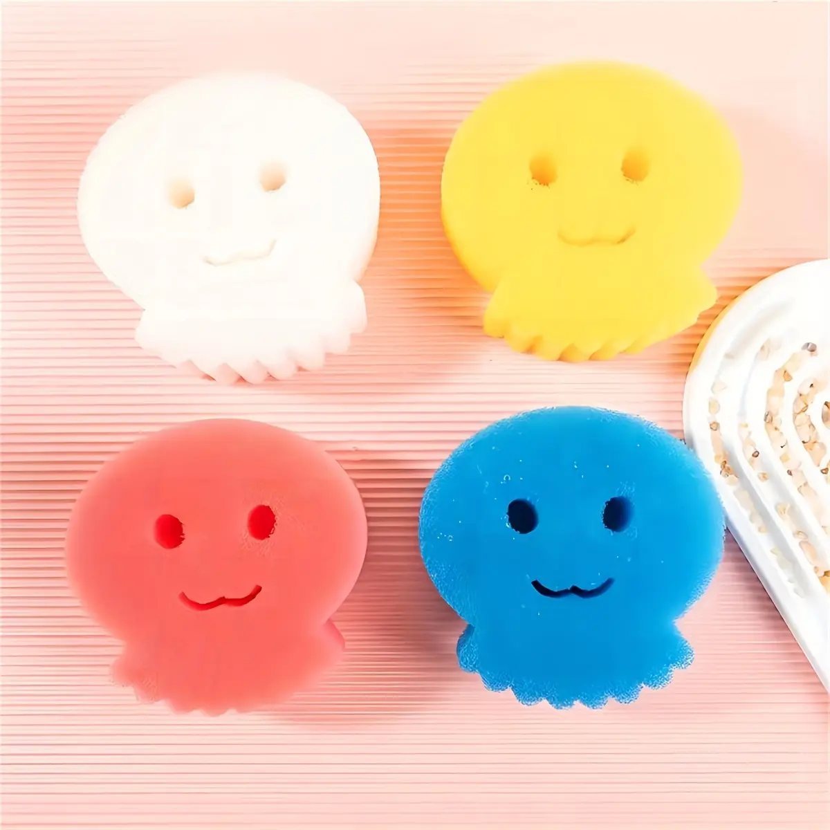 2/4/8pcs Creative Happy Face Magic Cleaning Brush, sponge Like Octopus Sponge For Kitchen Cleaning And Dishwashing Cotton Scratch Free