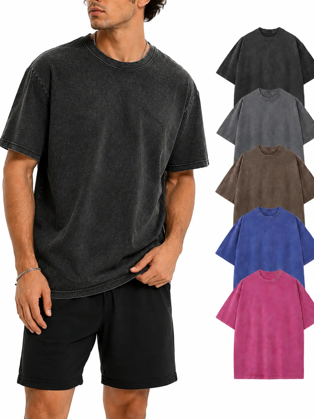 3pack 100%cotton Acid Wash Unisex Oversized Cotton T-Shirt Crew Neck Half Short Sleeve Summer Top Casual Loose Fit Solid Streetwear Comfortable Tees Basic Womenswear Shortsleeve Tshirt