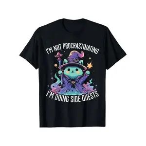 Graphic vintage tee Side Quests Procrastinator MMORPG MMO RPG Video Game T-Shirt 100% Cotton Round Neck Short Sleeve T-shirt