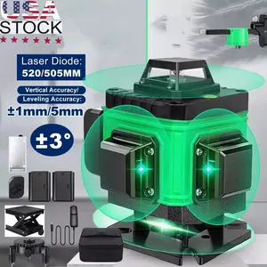 16-Line Green Laser Level 4x360° Self-Leveling Remote Control Dual Batteries Full Accessories for Tile Cabinet Home Improvement