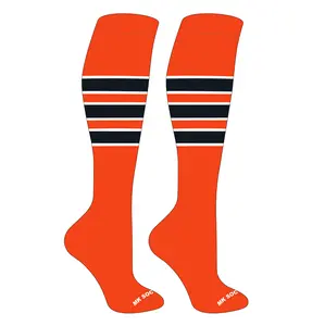 MK Socks Striped Knee High Baseball, Football Socks (C) Orange, White, Black